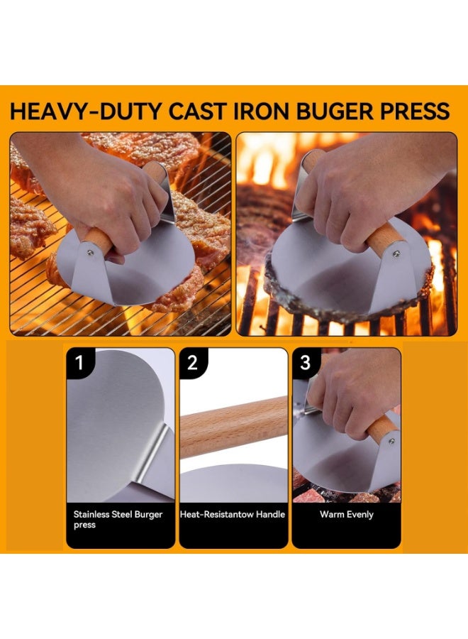YelaJoy Burger Press Smasher, 304 Stainless Steel 6.0 Inches Round with Wood Handle, Non-Stick Grill Press Perfect for Flat Top Griddle Grill Cooking，BBQ, Smashburger, Sausage,Ground Beef,Bacon,Meat - Image 3