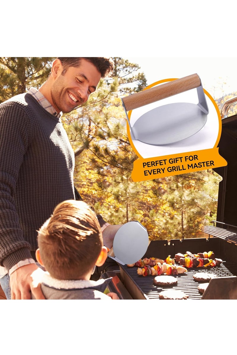 YelaJoy Burger Press Smasher, 304 Stainless Steel 6.0 Inches Round with Wood Handle, Non-Stick Grill Press Perfect for Flat Top Griddle Grill Cooking，BBQ, Smashburger, Sausage,Ground Beef,Bacon,Meat - Image 5