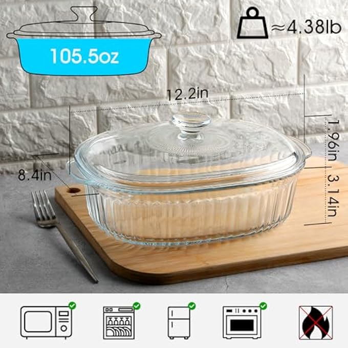 rayihni 3L Oval Glass Casserole Dish With Lid Borosilicate Glass Large Oval Casserole Dish For Oven Oven Proof Dishes With Lids3121513Cm - Image 3