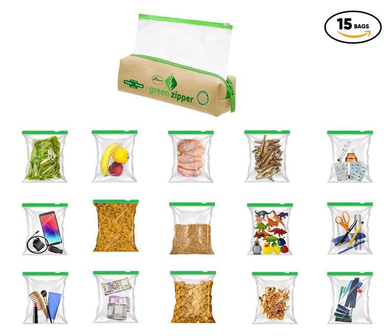 GONATURS Greenzipper Ziplock Seal Storage Bags for Freezer,Refrigerator,Food,Vegetable,Fruits,Kitchen Storage Zip Lock Pouches,Reusable,Washable,Transparent,(15)(30.48cmX35.56cm)Extra Large,Plastic - Image 3