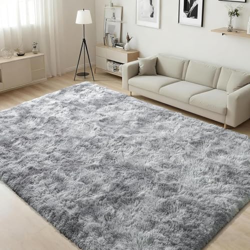 ISEAU 4x6 Area Rug for Living Room, Light Grey Rugs for Bedroom, Dorm, College, Apartment, Soft Shaggy Carpets, Machine Washable Mats, Under Bed, On Nursery Floors Mat, Boys, Girls Room Carpet Decor - Image 1