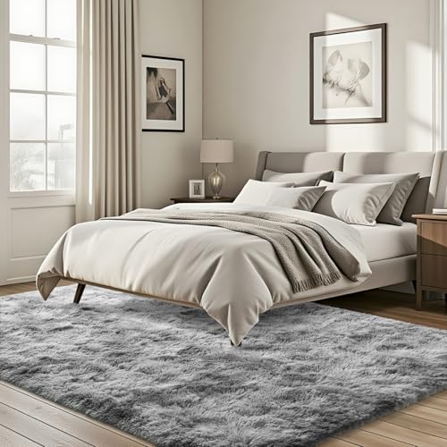 ISEAU 4x6 Area Rug for Living Room, Light Grey Rugs for Bedroom, Dorm, College, Apartment, Soft Shaggy Carpets, Machine Washable Mats, Under Bed, On Nursery Floors Mat, Boys, Girls Room Carpet Decor - Image 3