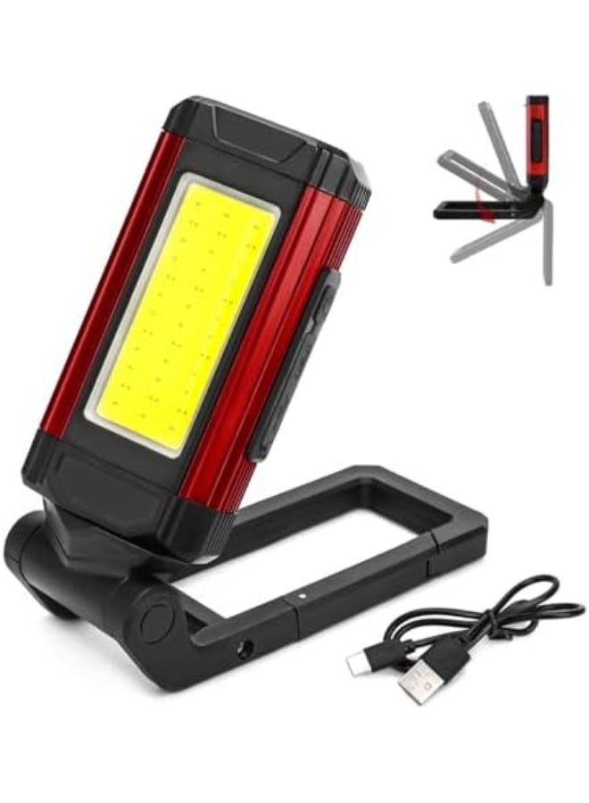 Rechargeable Flashlights, Magnetic COB Work Light Portable Emergency Lighting Multi-Functional Magnetic Work Light Compact Emergency Job Lighting for Car Repair Camping Household Blackout, Red - Image 1