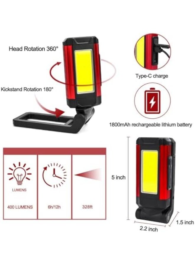 Rechargeable Flashlights, Magnetic COB Work Light Portable Emergency Lighting Multi-Functional Magnetic Work Light Compact Emergency Job Lighting for Car Repair Camping Household Blackout, Red - Image 2