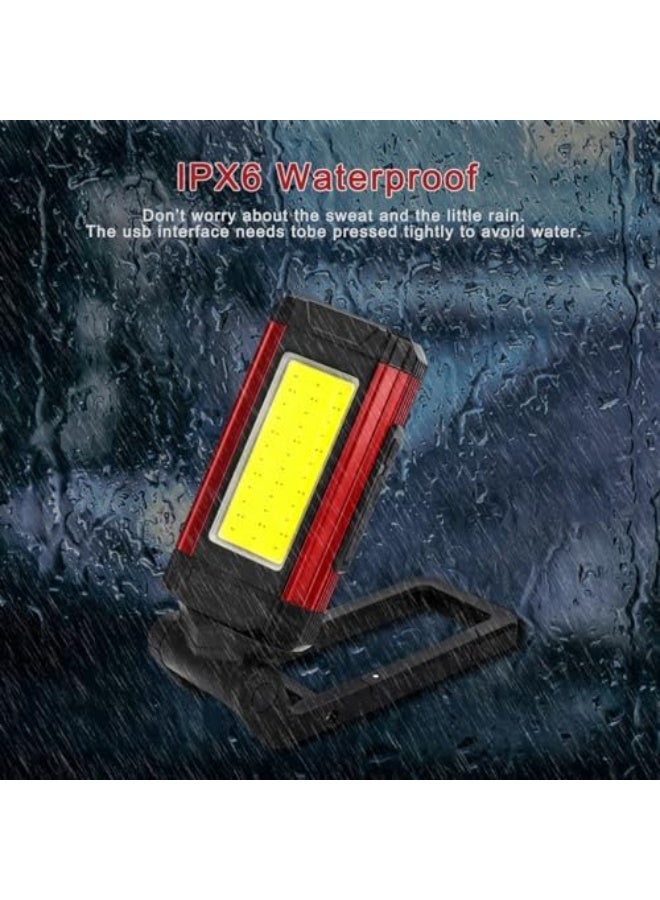 Rechargeable Flashlights, Magnetic COB Work Light Portable Emergency Lighting Multi-Functional Magnetic Work Light Compact Emergency Job Lighting for Car Repair Camping Household Blackout, Red - Image 5