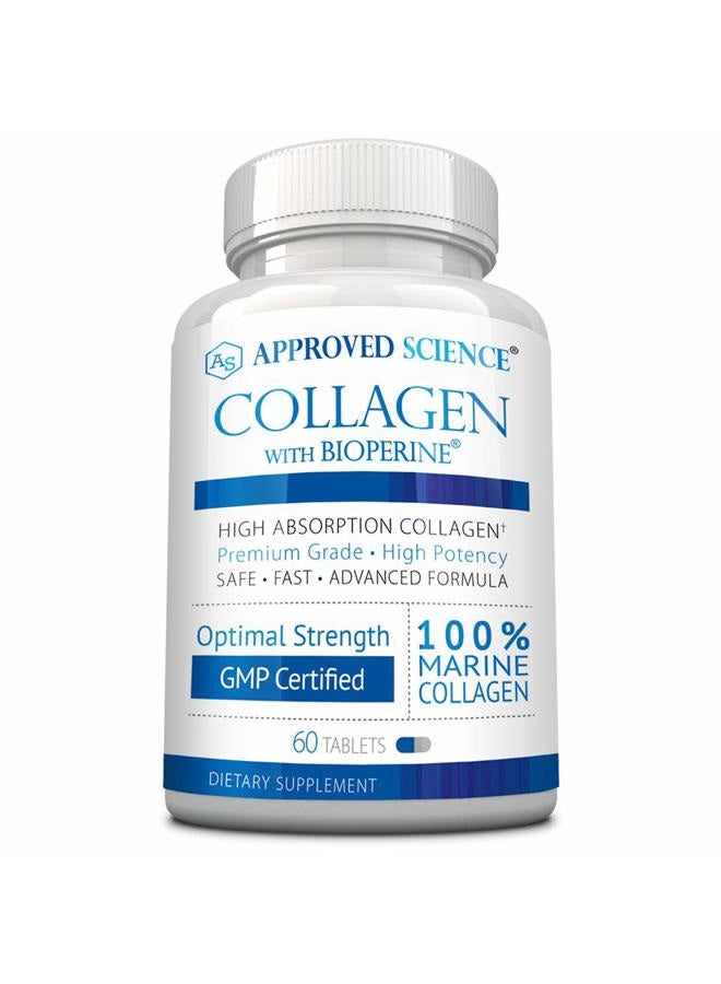 Approved Science Collagen Pills - Absorbable Marine Collagen Types I and III - 60 Tablets - Healthy Hair and Skin - Vitamin C, Sodium, and Bioperine for Fast Results - Non-GMO, Made in USA  - Image 1