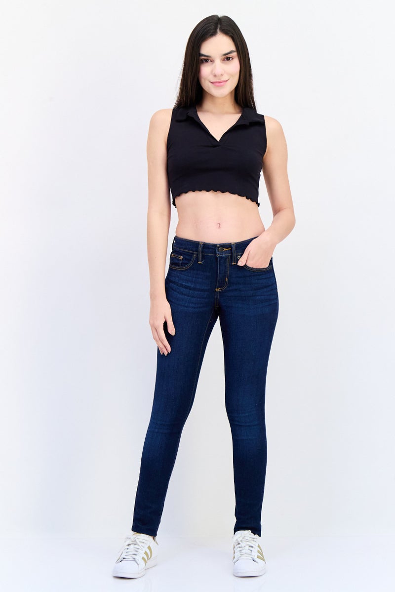 Universal Thread جينز نسائي ضيق الخصر متوسط قابل للتمدد، غسول أزرق متوسط - Image 4