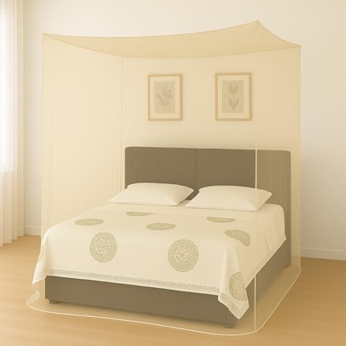 Divayanshi Foldable Polycotton Mosquito Net (Machhardani) for Diwan Bed (Ivory, 5x7 ft) | Full Coverage, Lightweight, Durable & Travel-Friendly | Easy to Use & Perfect for Home - Image 1