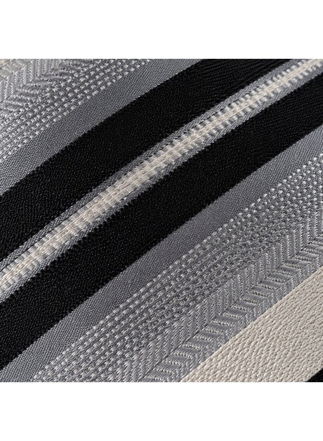 Men’s Black, Grey & Silver Striped Necktie with Matching Pocket Square – 2-Piece Formal Set - Image 3