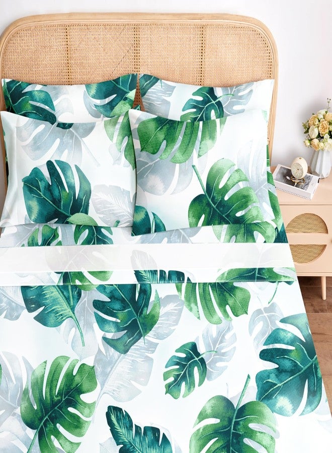 BYSURE King Sheet Set 6 Pieces (Green Monstera Deliciosa), Cottage Core Botanical Patterned Sheets, Tropical Vacation Microfiber Bedding Decor - Image 1