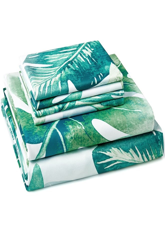 BYSURE King Sheet Set 6 Pieces (Green Monstera Deliciosa), Cottage Core Botanical Patterned Sheets, Tropical Vacation Microfiber Bedding Decor - Image 2