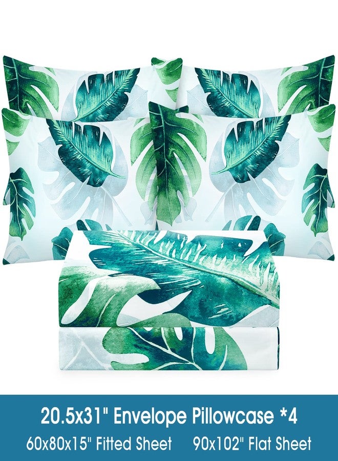 BYSURE King Sheet Set 6 Pieces (Green Monstera Deliciosa), Cottage Core Botanical Patterned Sheets, Tropical Vacation Microfiber Bedding Decor - Image 3