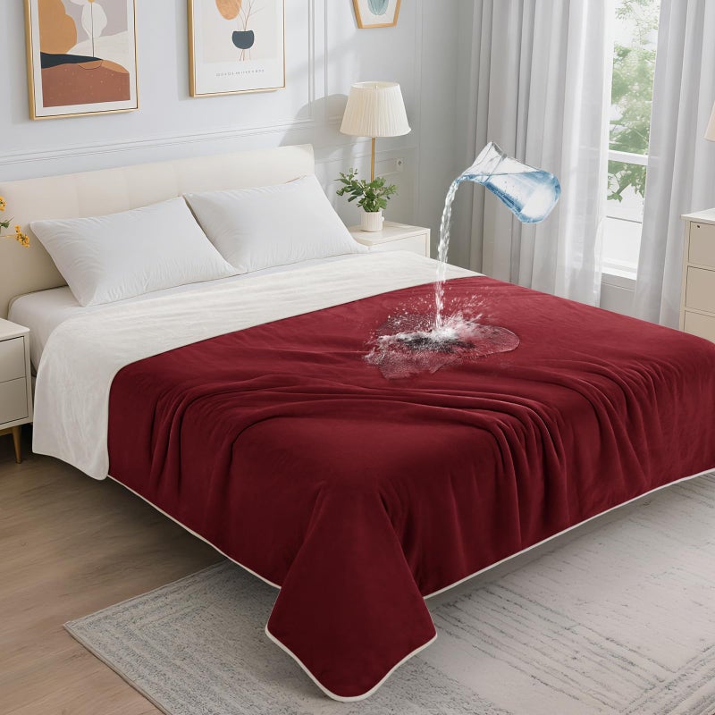 LOOBANI Waterproof Blanket for Bed: Reversible Soft Flannel Twin Bed Blanket 60" x 80", Leakproof Throw Spill-Proof Dog Pet Blanket for Couch, Sofa Protect, Movie Time, Camping, Travel, Red - Image 1
