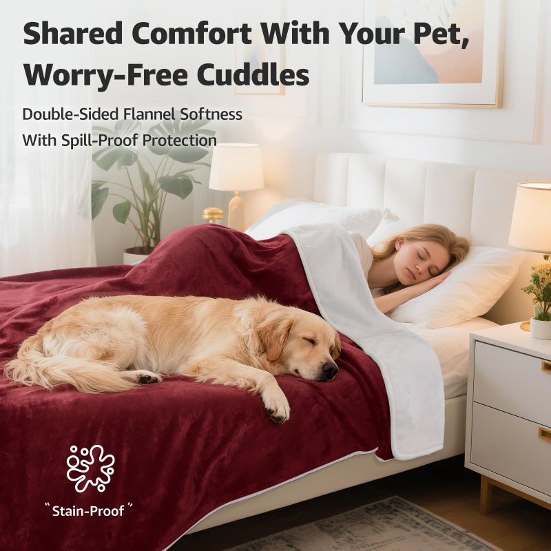 LOOBANI Waterproof Blanket for Bed: Reversible Soft Flannel Twin Bed Blanket 60" x 80", Leakproof Throw Spill-Proof Dog Pet Blanket for Couch, Sofa Protect, Movie Time, Camping, Travel, Red - Image 2