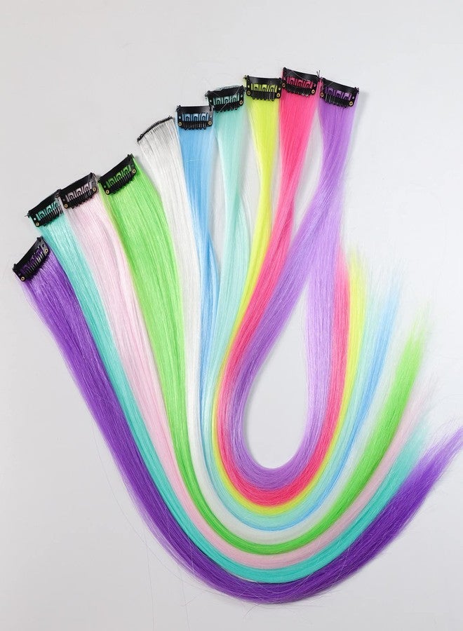 Ms Aloe 10 Pcs Glow in Dark Clip in Hair Extensions - 22inch Colorful Synthetic Rainbow Glow in The Dark Hair Accessories for Women, Kids, Girls - Image 2