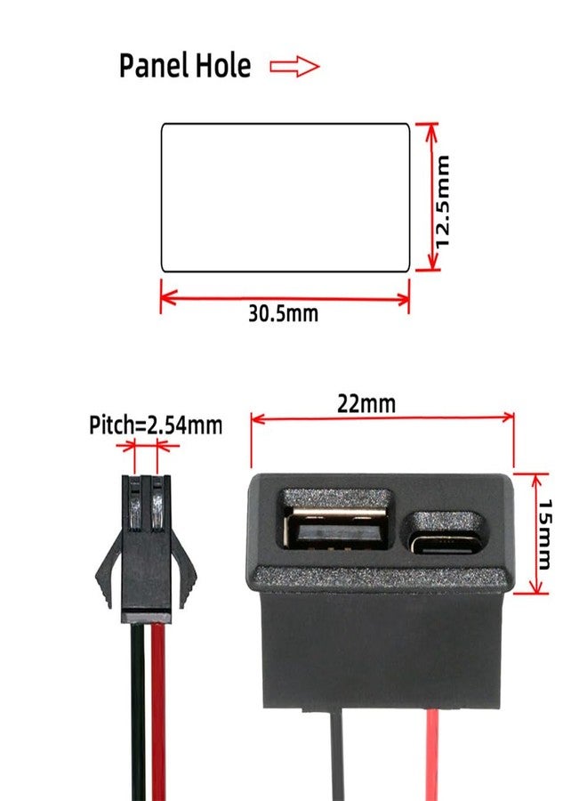 NFHK DIY OEM Type-A & Type-C Female Socket Horizontal to 2Pin Header Cable Pitch=2.54mm Latch Mount Type DC 5V Power - Image 2