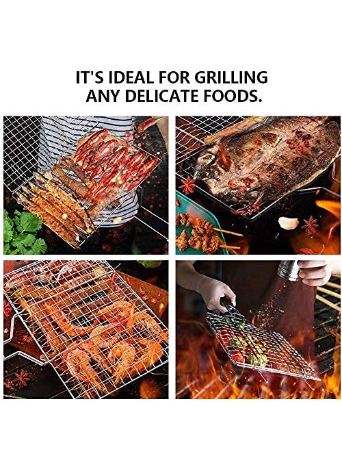 Tray TRAY Portable BBQ Grill Basket Stainless Steel Grilling Basket with Removable Handle Perfect for Grilling Vegetables Fishes Shrimp  - Image 4