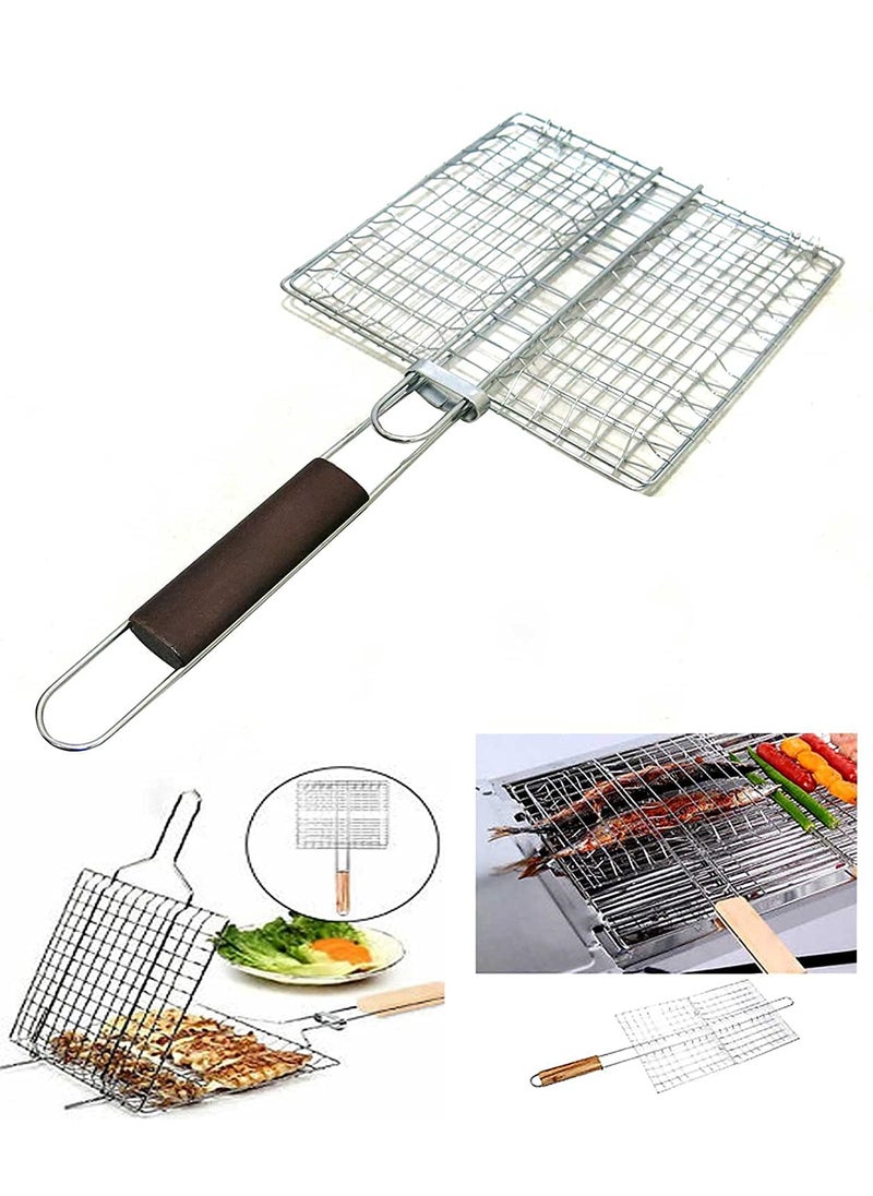 Tray TRAY Portable BBQ Grill Basket Stainless Steel Grilling Basket with Removable Handle Perfect for Grilling Vegetables Fishes Shrimp  - Image 2