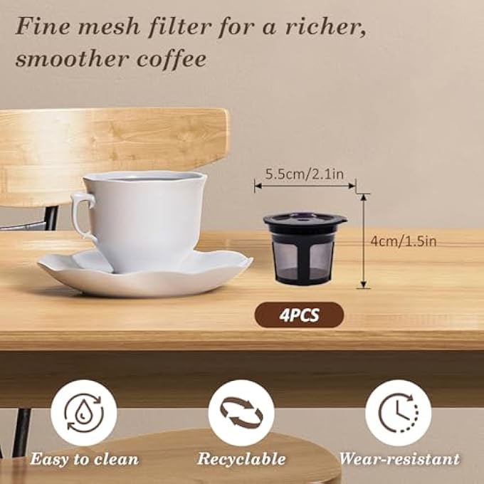 EKIND Reusable K Cups Coffee Filters Universal Kcup Compatible With Brewers 10 20 Miniplus Series Refillable Pods 4 PackBlack - Image 2