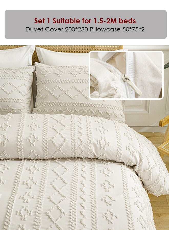 طقم مفروشات سرير فاخر من الألياف الدقيقة مكون من 3 قطع، بجودة فندقية، يسمح بمرور الهواء، مقاوم للتجاعيد، مناسب للأسرة المزدوجة بمقاس 1.5-2 متر (بدون ملاءة مثبتة)، نسيج مصقول عالي الكثافة، قابل للغسل في الغسالة دون أن يتغير شكله، ملاءات وأغطية وسائد مضادة للحساسية مصبوغة بأصباغ نباتية فعالة، مناسب للاستخدام المنزلي، والتأجير، والضيافة، بنقشة بارزة على شكل ماسة، لون أبيض - Image 2