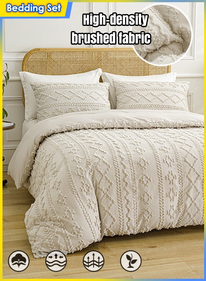 طقم مفروشات سرير فاخر من الألياف الدقيقة مكون من 3 قطع، بجودة فندقية، يسمح بمرور الهواء، مقاوم للتجاعيد، مناسب للأسرة المزدوجة بمقاس 1.5-2 متر (بدون ملاءة مثبتة)، نسيج مصقول عالي الكثافة، قابل للغسل في الغسالة دون أن يتغير شكله، ملاءات وأغطية وسائد مضادة للحساسية مصبوغة بأصباغ نباتية فعالة، مناسب للاستخدام المنزلي، والتأجير، والضيافة، بنقشة بارزة على شكل ماسة، لون أبيض - Image 1