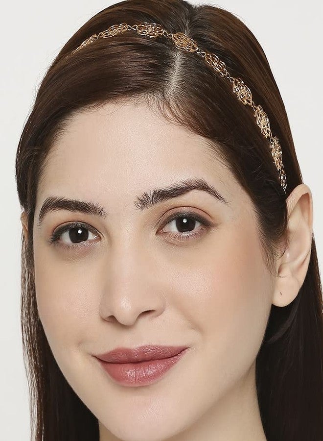 Fabula by OOMPH Jewellery Gold Rose Filigree Head Band Hairband for Women & Girls - Image 3