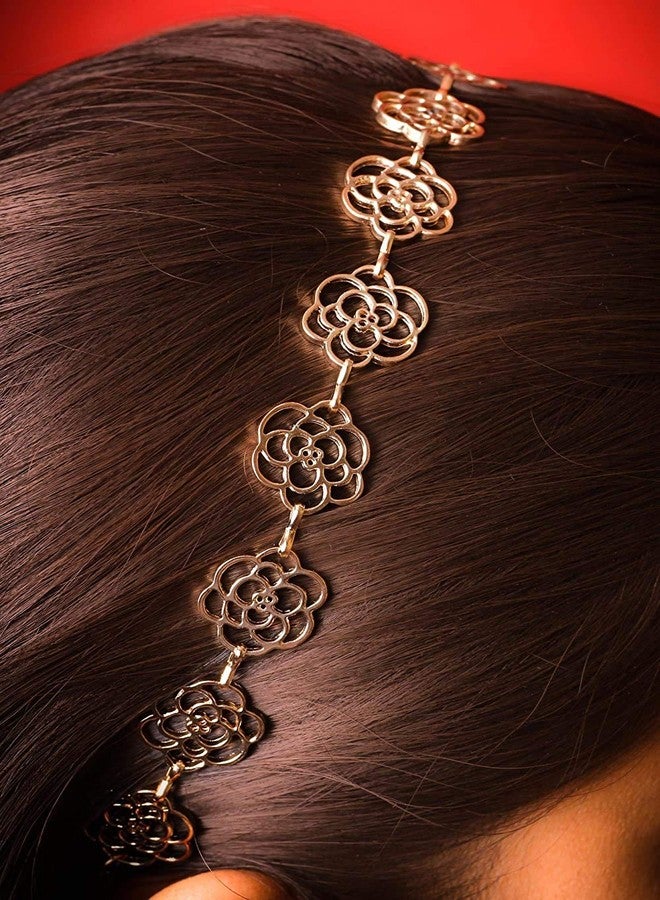 Fabula by OOMPH Jewellery Gold Rose Filigree Head Band Hairband for Women & Girls - Image 2
