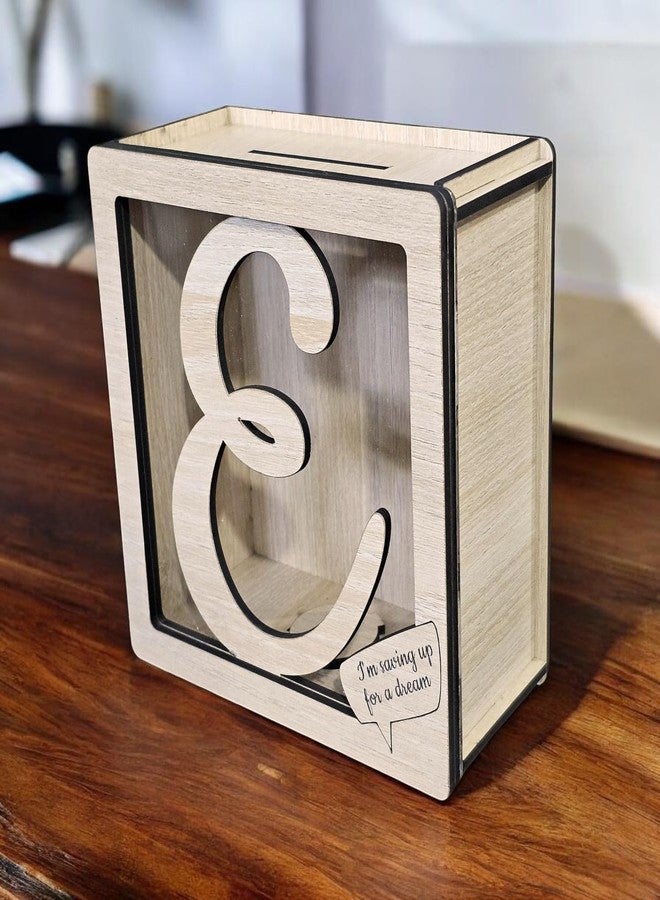 LACUM® Letter Piggy Bank – Custom Wooden Money Bank for Kids & Adults – Sunmica Coated Engineering Wood with Transparent Acrylic Front – Unique Gifts (Letter E) - Image 3