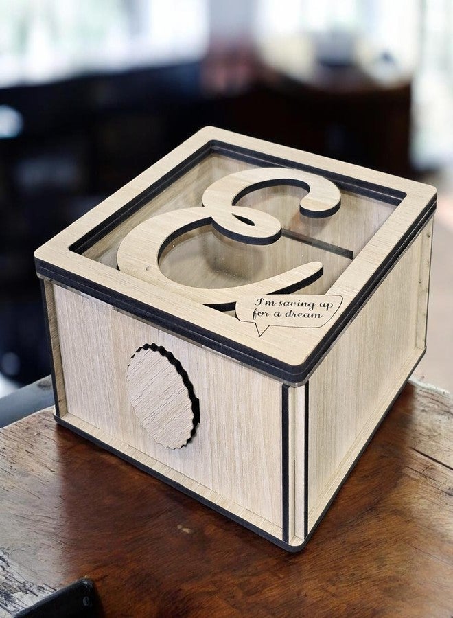 LACUM® Letter Piggy Bank – Custom Wooden Money Bank for Kids & Adults – Sunmica Coated Engineering Wood with Transparent Acrylic Front – Unique Gifts (Letter E) - Image 2