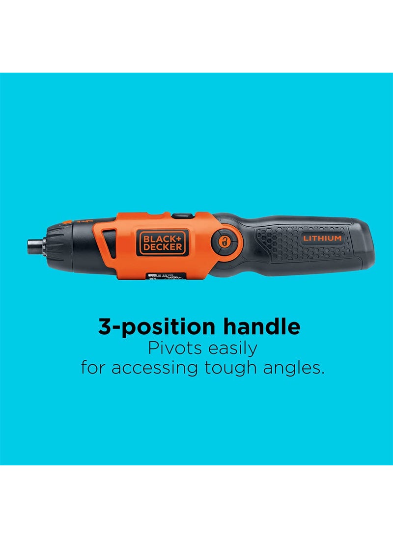 BLACK+DECKER BLACK+DECKER Electric Screwdriver, Cordless, 180 RPM, 3.6V, Spindle Lock with Pivoting Handle, Charger and 2 Hex Shank Bits Included (Li2000)  - Image 3