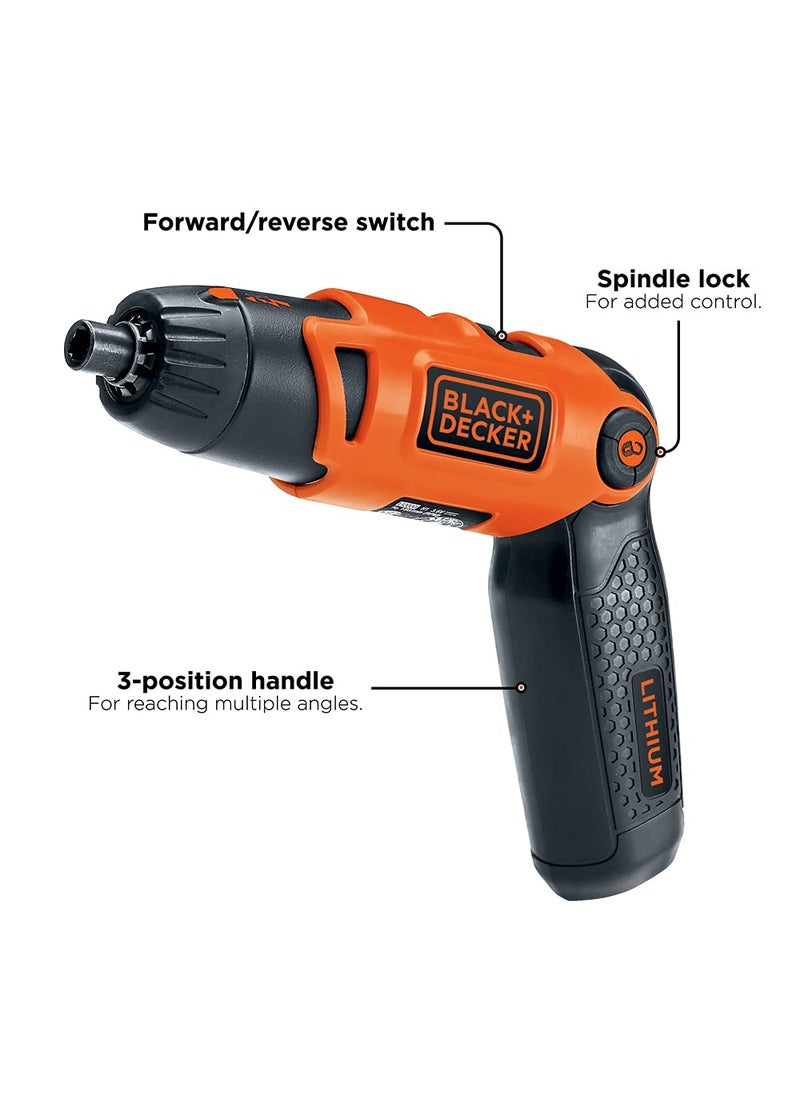 BLACK+DECKER BLACK+DECKER Electric Screwdriver, Cordless, 180 RPM, 3.6V, Spindle Lock with Pivoting Handle, Charger and 2 Hex Shank Bits Included (Li2000)  - Image 2