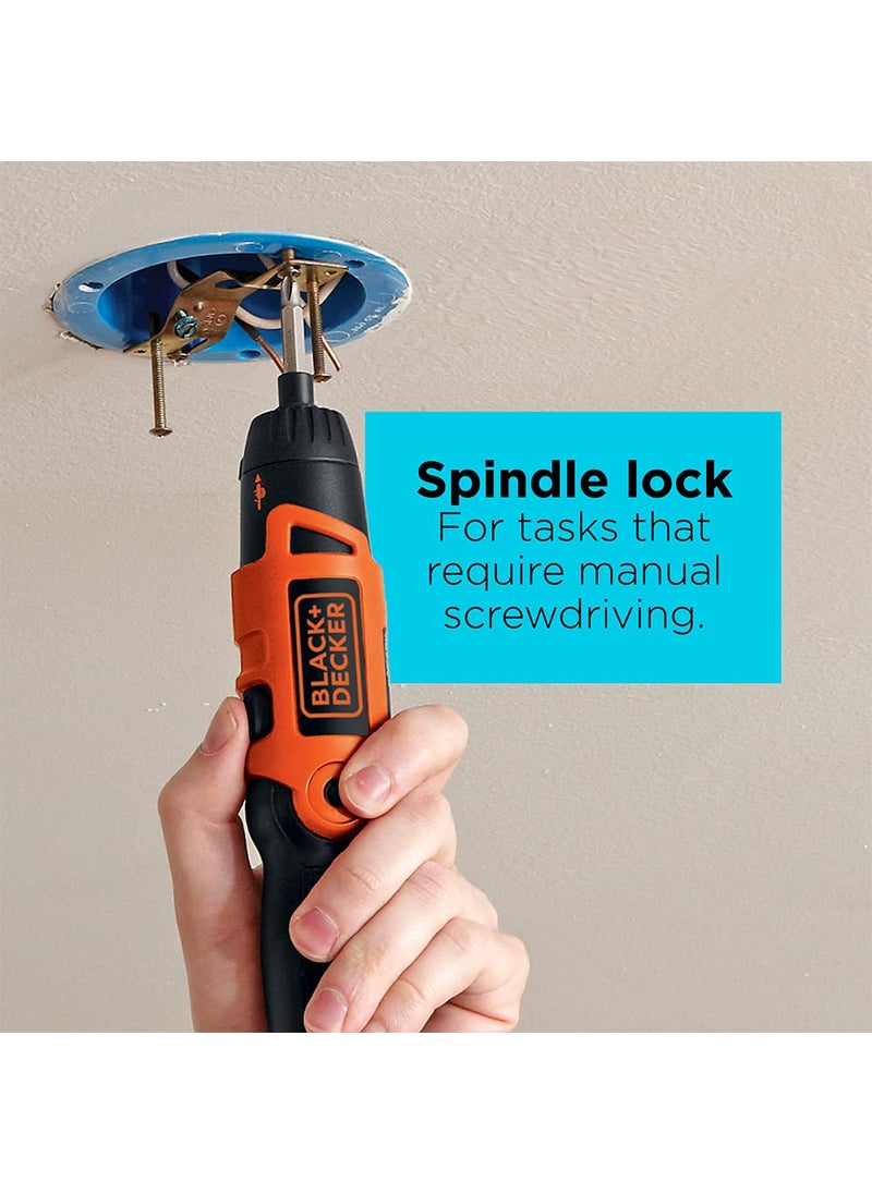 BLACK+DECKER BLACK+DECKER Electric Screwdriver, Cordless, 180 RPM, 3.6V, Spindle Lock with Pivoting Handle, Charger and 2 Hex Shank Bits Included (Li2000)  - Image 4