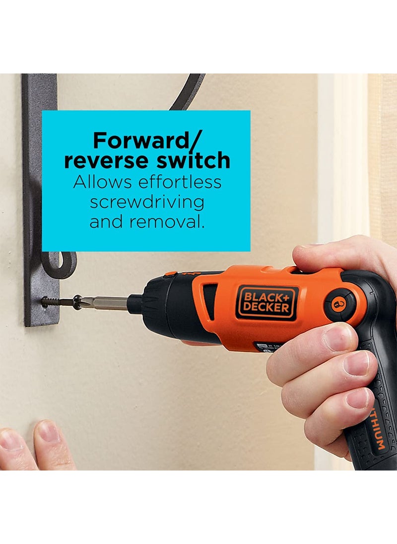 BLACK+DECKER BLACK+DECKER Electric Screwdriver, Cordless, 180 RPM, 3.6V, Spindle Lock with Pivoting Handle, Charger and 2 Hex Shank Bits Included (Li2000)  - Image 5