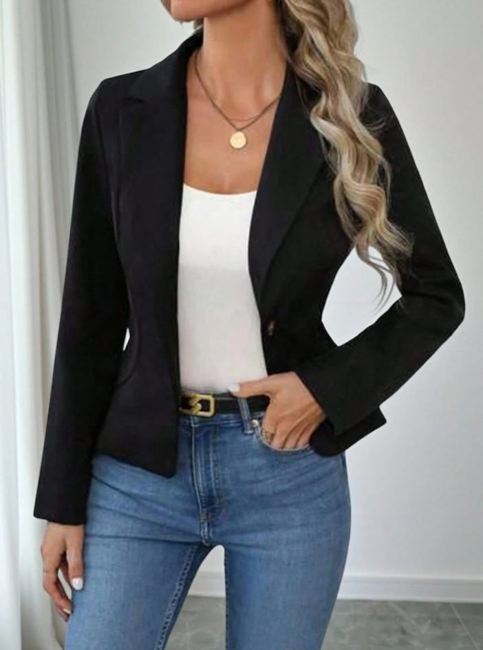 Women's Black Slim-fit Long-sleeve Blazer