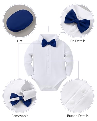 YUEMION Baby Boy Clothes Wedding Outfit Infant Tuxedo Gentleman Suits Dress Shirt Beret Hat Suspender Pants Bowtie Sapphire Blue 612 Months - Image 3