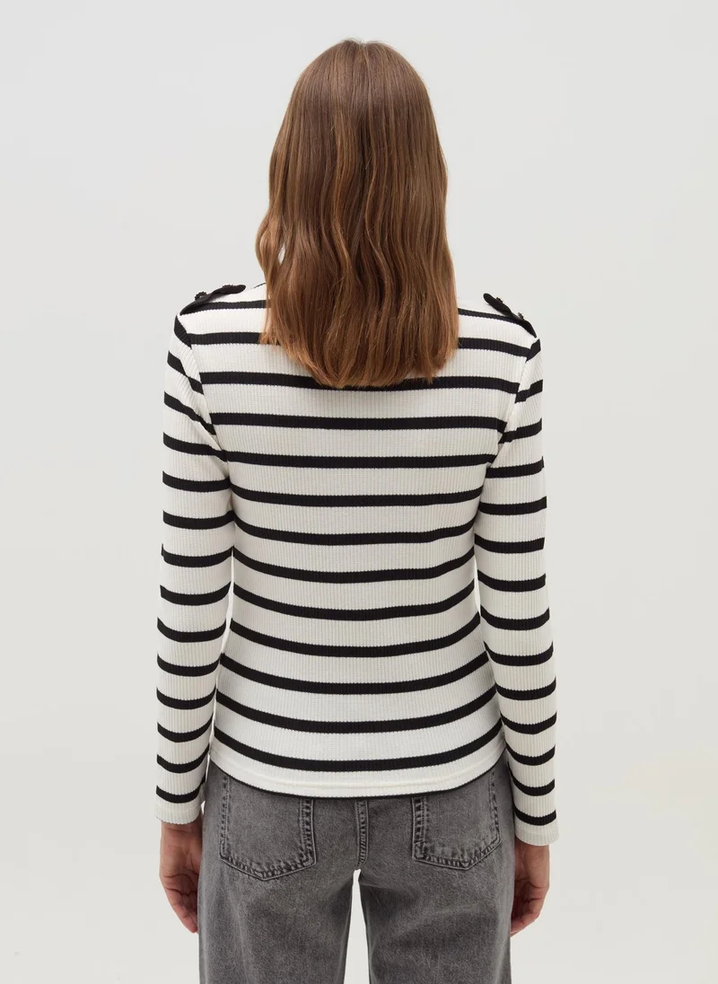 Ovs  T-shirt with long sleeves and jewel buttons for Women | Best Price UAE