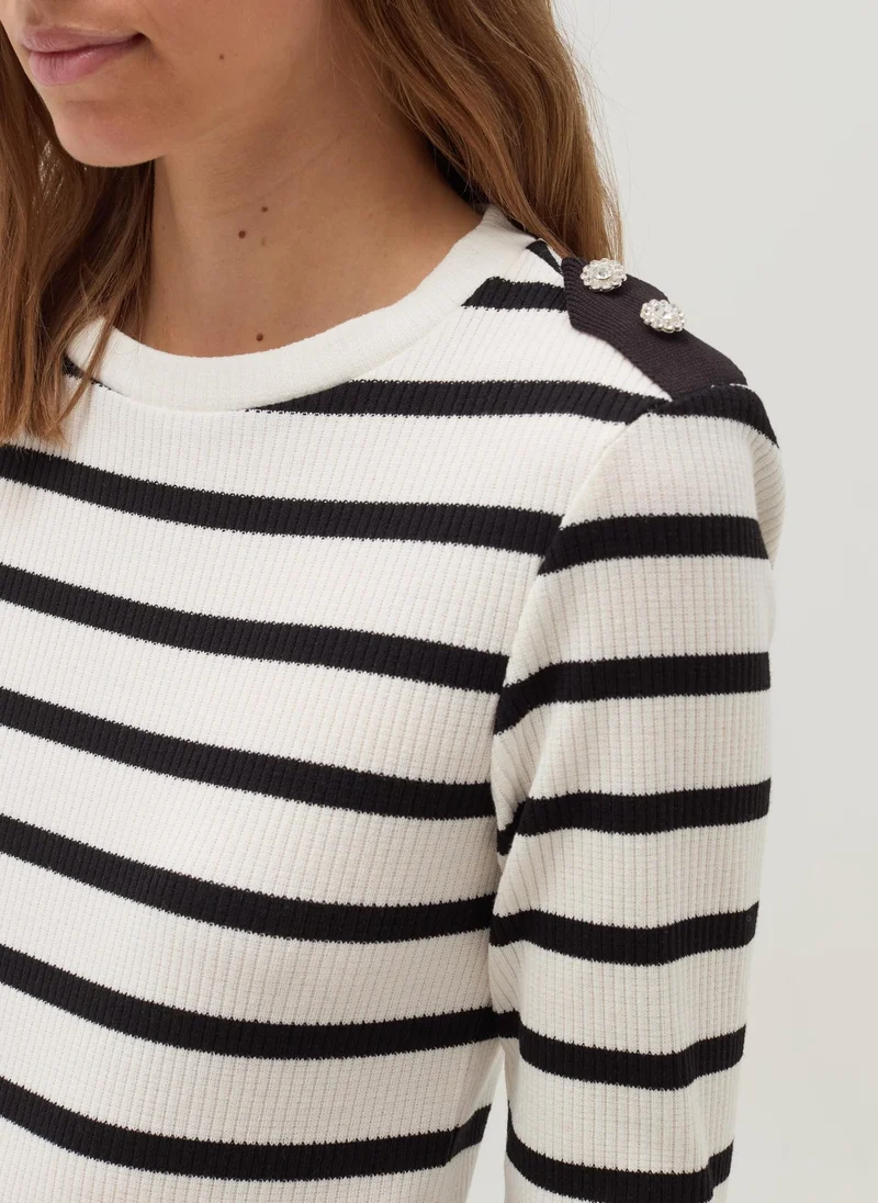 Ovs  T-shirt with long sleeves and jewel buttons for Women | Best Price UAE