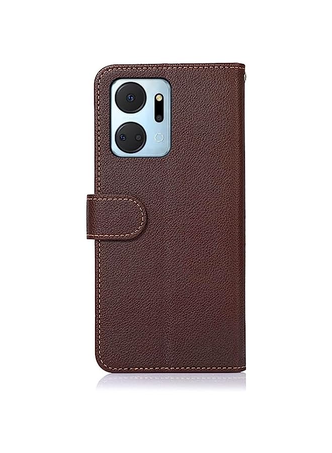 HuHa Case Cover Compatible For Honor X7a 4G KHAZNEH Litchi Texture Leather RFID Phone Case Brown - Image 3