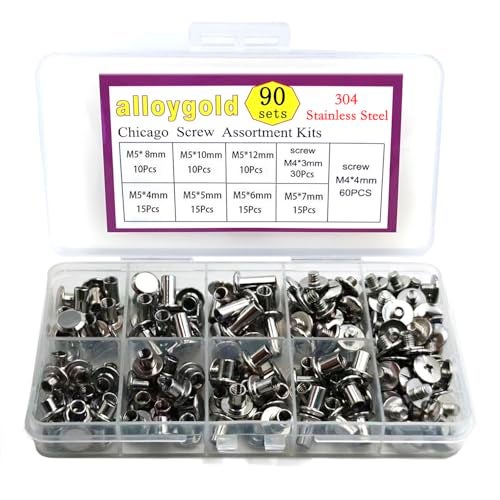 Alloygold 90 Sets 304 Stainless Steel Chicago Screws Leather Assorted Kit, 7 Sizes (M5 X 4, 5, 6, 7, 8, 10, 12) for DIY Leather Craft and Bookbinding - Image 2