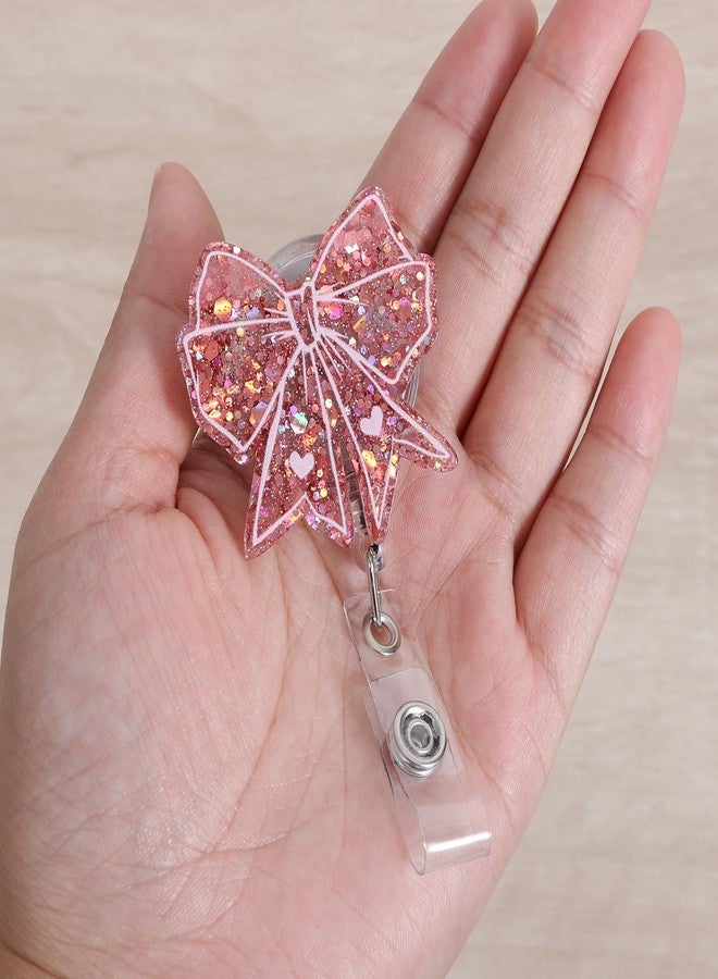 BVIIE Cute Pink Bow Badge Reel | Retractable ID Card Badge Holder | Name Tag Work Badge Clip for RN LPN CNA MA ER Night Shift Nurse Nursing Student Doctor Teacher | Nurse Gifts | Acrylic｜Alligator Clip - Image 2