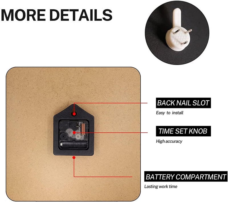 ArtSocket Wooden Wall Clock Silent Non-Ticking,Brown Black Grey White Abstract Painting Modern Wooden Square Rustic Wall Clocks Decor for Home Kitchen Living Room Office, Battery Operated(12 Inch) - Image 3
