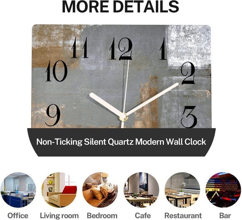 ArtSocket Wooden Wall Clock Silent Non-Ticking,Brown Black Grey White Abstract Painting Modern Wooden Square Rustic Wall Clocks Decor for Home Kitchen Living Room Office, Battery Operated(12 Inch) - Image 5