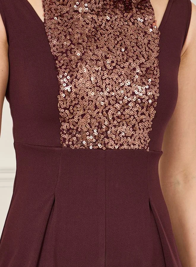 ستايلي Sequin Cut Out Detail Neck Wide Leg Jumpsuit