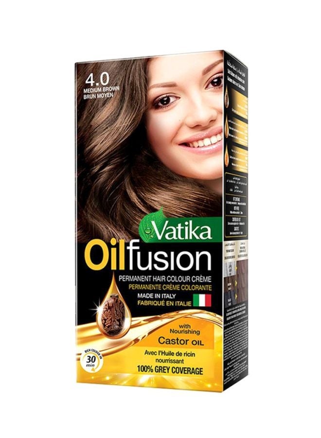 Dabur كريم صبغة شعر زيت فيوجن 100% تغطية للشيب أنبوب 40 مل + زجاجة حليب المطور 60 مل مع قفازات بني متوسط 100 مل