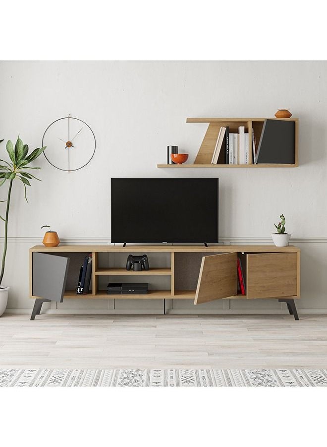 Fiona Tv Unit Up To 70 Inches With Storage - Oak/Anthracite - 2 Years Warranty 