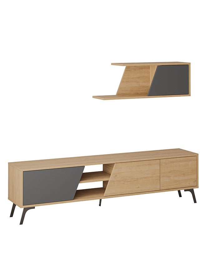 Mourah Home Fiona Tv Unit Up To 70'' Inch Tvs With Shelf 3Door And 2Tier Storage | Tv Cabinet For Living Room| 180X35.6X48 Cm (Oak Dark Grey)  - Image 3