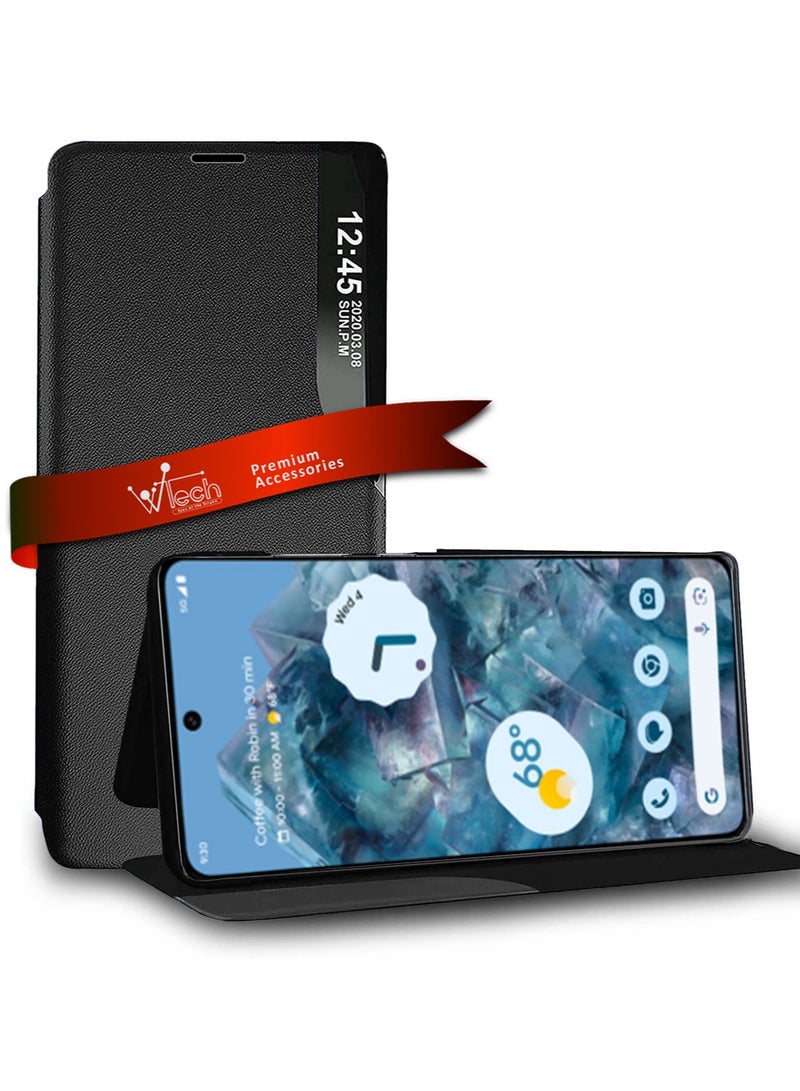 Wtech Smart Mirror Window Flip Phone Auto Sleep Wake Case Cover For Google Pixel 8 5G 2023 Black - Image 1