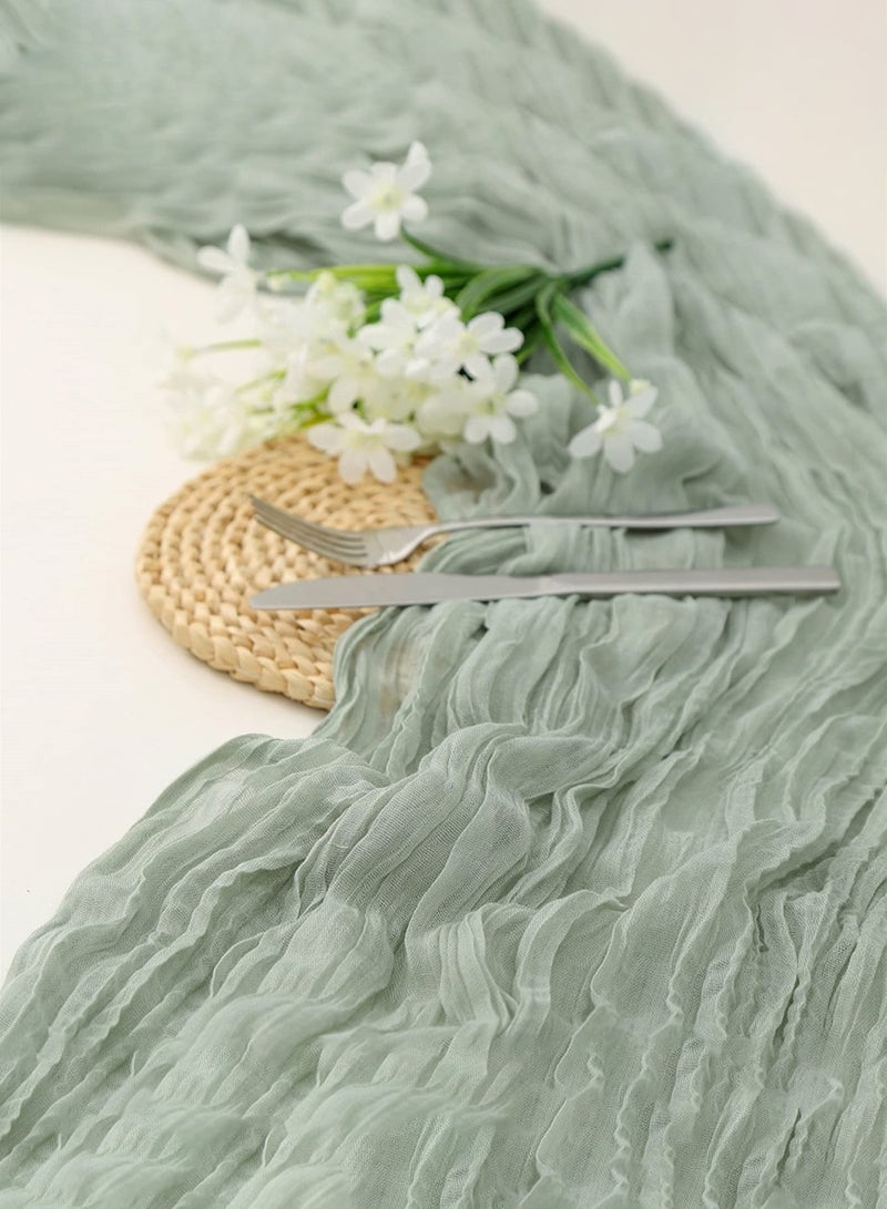 LEOKOR 4M Cheesecloth Table Runner, Green Wedding Table Runner, Boho Gauze Table Runner, Rustic Sheer Table Decor 90x400 CM - Image 3