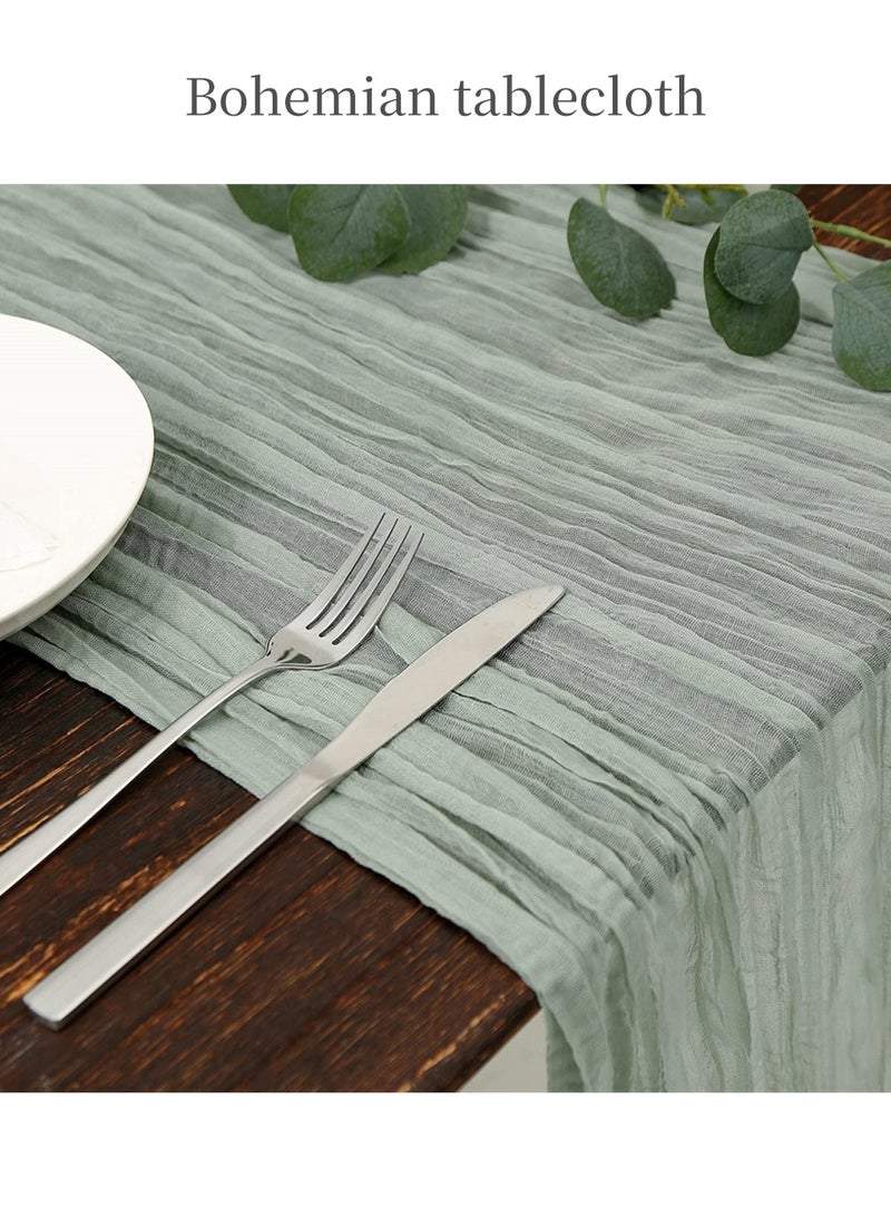 LEOKOR 4M Cheesecloth Table Runner, Green Wedding Table Runner, Boho Gauze Table Runner, Rustic Sheer Table Decor 90x400 CM - Image 5