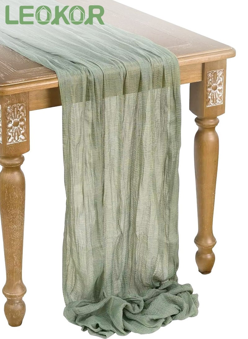 LEOKOR 4M Cheesecloth Table Runner, Green Wedding Table Runner, Boho Gauze Table Runner, Rustic Sheer Table Decor 90x400 CM - Image 1